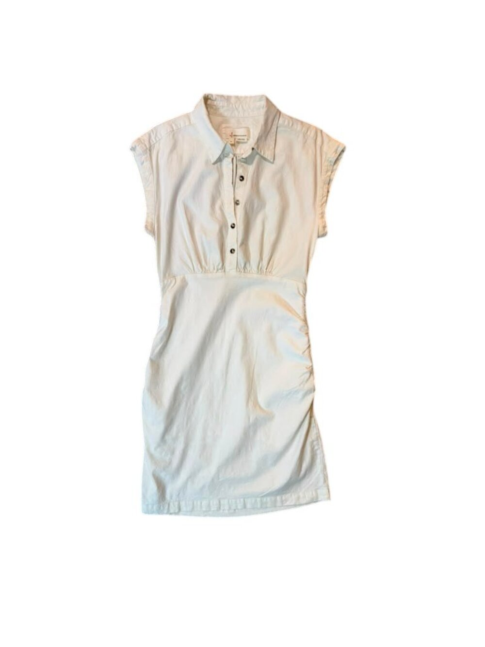Anthropologie Linen Blend Shirt Dress Women's M Ivory Ruched Side Cap Sleeve.